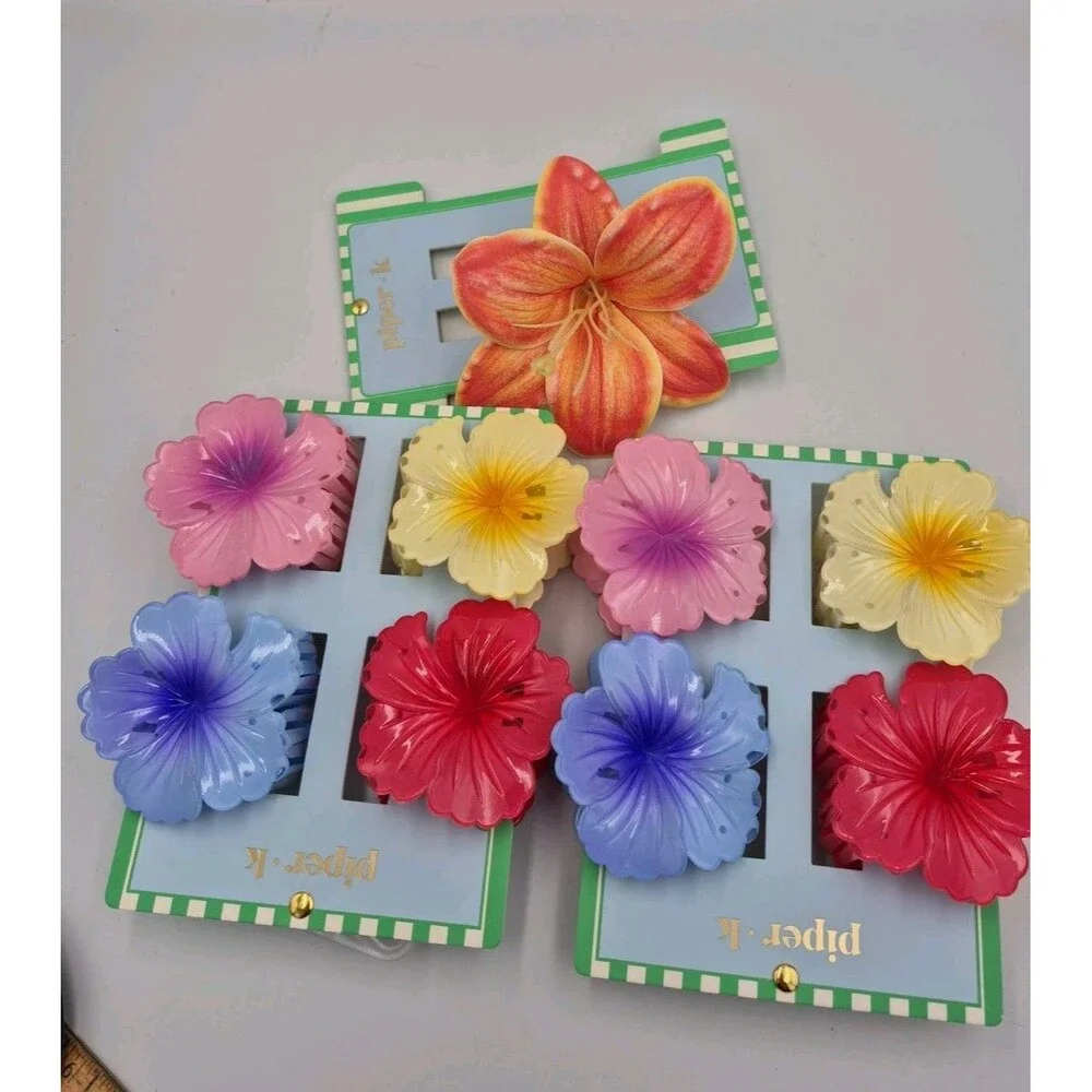 NIP 8 Piper K Large  Hibiscus Flowers Hair Claw Clips Plus Bonus Lily